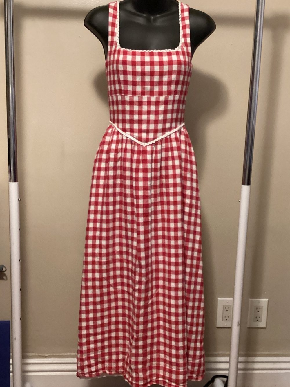 Wayf Red and White Gingham Maxi Dress